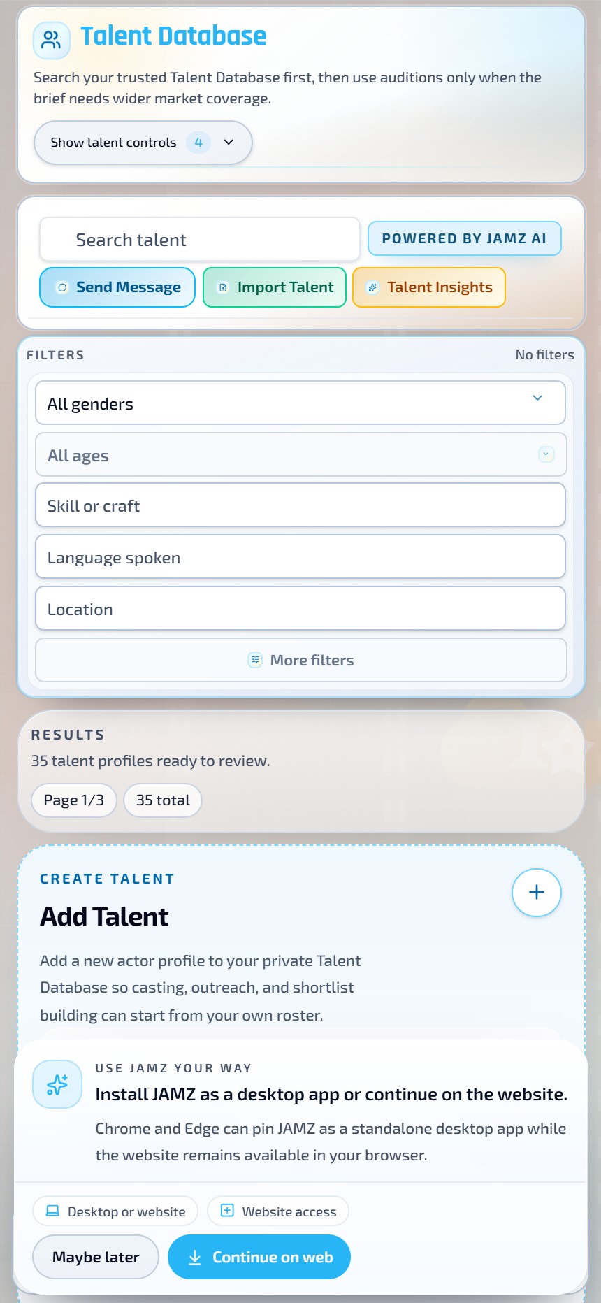 JAMz AI mobile talent view